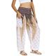 Lofbaz Damen Haremshose Yogahose Pumphose Hippie Hose Boho Kleidung Festival Outfit Sommerhose Leicht Sommer Hosen - Peacock 1 Weiß M