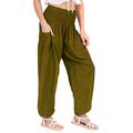 Lofbaz Damen Haremshose Yogahose Pumphose Hippie Hose Boho Kleidung Festival Outfit Sommerhose Leicht Sommer Hosen - Solid 1 Dunkelgrün L