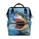 BKEOY Backpack Diaper Bag Great White Shark Sea Diaper Bag Multifunction Travel Daypack for Mommy Mom Dad Unisex