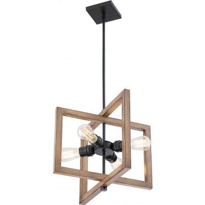 Nuvo Lighting 68124 - 4 Light Black Finish with Honey Wood Accents Pendant (BEACON 4 LIGHT SMALL PENDANT)