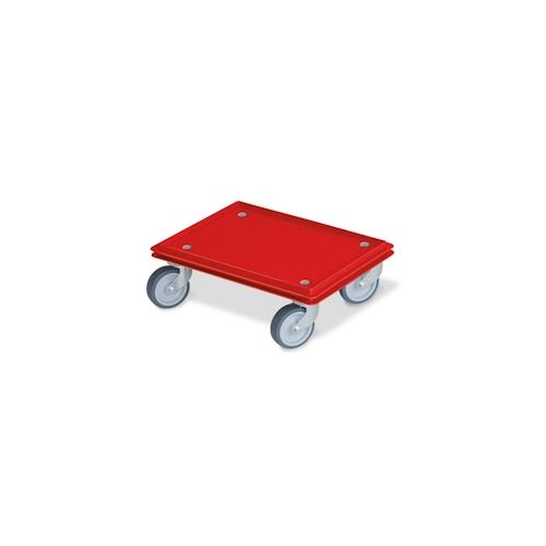 Transportroller/Kistenroller für Behälter 400 x 300 mm, rot, Tragkraft 100 kg, 4 Lenkrollen, graue Gummiräder