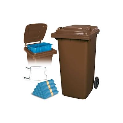 BRB 240 Liter Mülltonne braun mit Halter für Müllsäcke, inkl. 100 Müllsäcke Image