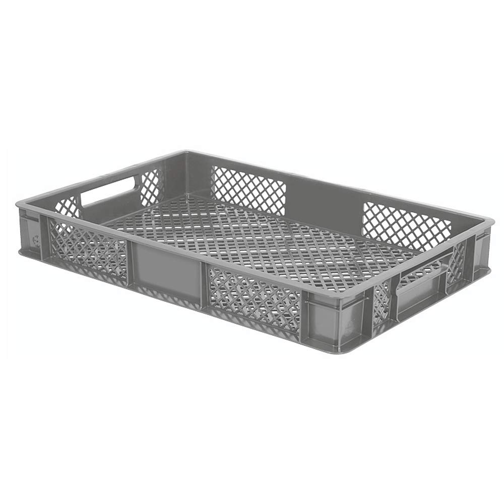 156 Stück Eurobehälter durchbrochen/Bäckerkiste, LxBxH 600 x 400 x 90 mm, PE-HD, lebensmittelecht, grau, Palettenware Image