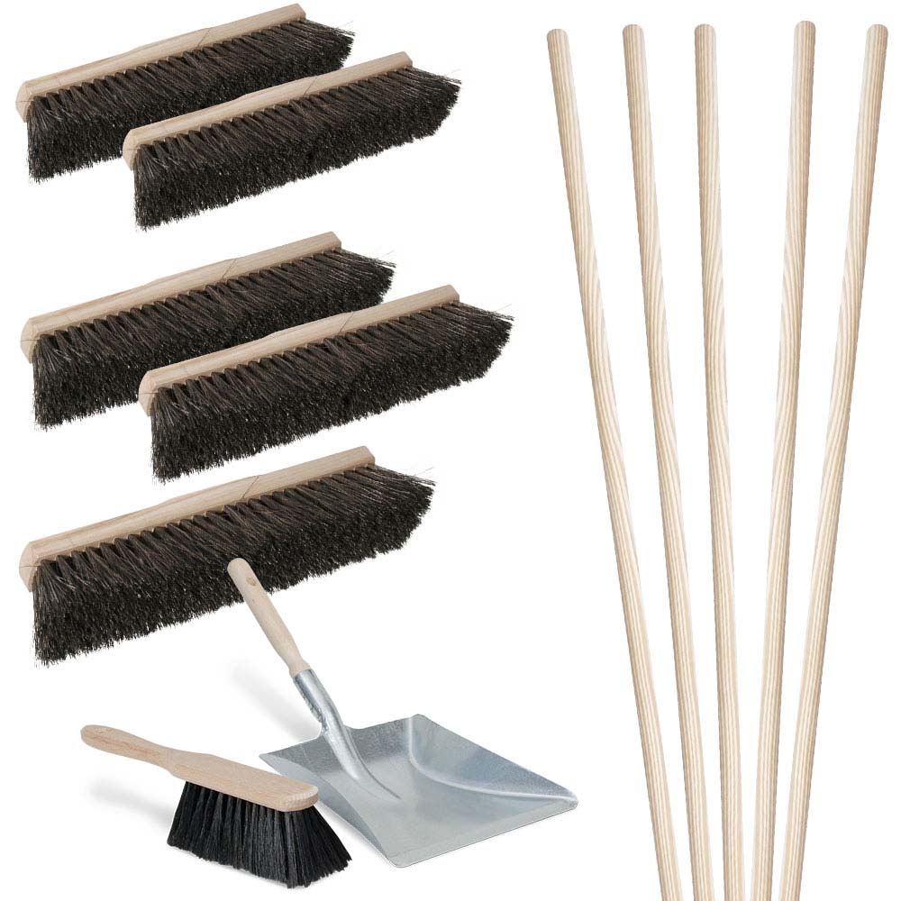 BRB 12-teiliges Besen-Set, 5X Arenga Saalbesen 400 mm, Handfeger, Kehrschaufel Image