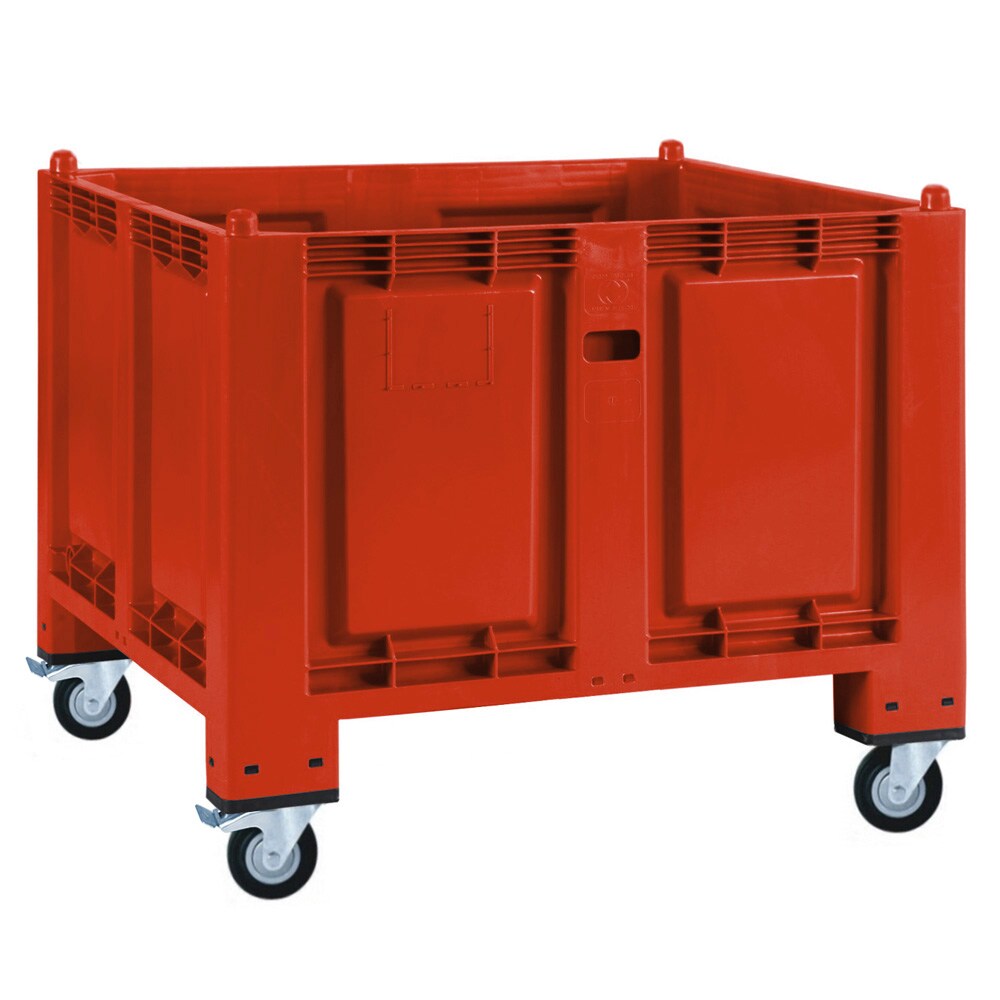 BRB Palettenbox mit 4 Lenkrollen / 2 Rollen mit Feststellbremse, LxBxH 1200x800x1000 mm, geschl, Farbe: rot Image