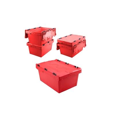 BRB Set, 5x Mehrwegbehälter mit Klappdeckel, rot, verplompbar, LxBxH 600 x 400 x 350 mm, 58 Liter Image