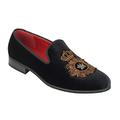 Xposed Mens Velvet Loafers Bee & Crown Embroidered Motif Vintage Dress Shoes Slip on Slippers[A2556H,9UK,Black]