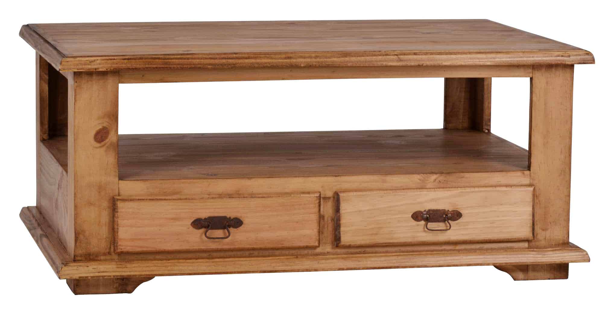 MiaMöbel Mexico Couchtisch mit vier Schubladen Massivholz Pinie Landhaus Mexiko Möbel Mexikanisch