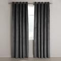 Aspire Homeware Grey Eyelet Curtains 90x90 (2 Panels) with Tie Backs - Fully Lined Velvet Curtains for Bedroom, Window Curtain for Living Room (228cm x 228cm)