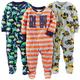 Simple Joys by Carter's Baby-Mädchen 3-Pack Loose Fit Flame Resistant Fleece Footed Pajamas Kleinkind-Schlafanzüge, Grau Konstruktion/Marineblau Dinosaurier/Orange Streifen, 24 Monate (3er Pack)