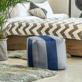 East Urban Home Square Striped Pouf Ottoman Polyester/Fade Resistant in Black/Blue/Gray | 13 H x 13 W x 13 D in | Wayfair