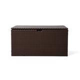 Glitzhome 140 Gallon Water Resistant Wicker Deck Box Plastic/Metal in Black/Brown | 28.94 H x 52.76 W x 25.98 D in | Wayfair GH11267- Brown