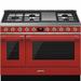 SMEG Portofino 48" 5.9 cu ft. Freestanding Dual Fuel Range in Red | 35 H x 48 W x 24 D in | Wayfair CPF48UGMR