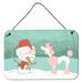 The Holiday Aisle® Fawn French Bulldog Snowman Christmas Hanging Prints Decorative Accent Metal in Red/Green/White | 8 H x 12 W x 0.03 D in | Wayfair