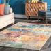 Blue/Gray 94 x 0.28 in Area Rug - Wrought Studio™ Hiroko Abstract Power Loom Performance Ivory/Blue/Pink/Yellow Rug, | 94 W x 0.28 D in | Wayfair