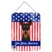 The Holiday Aisle® God Bless American Flag w/ Retriever Hanging Prints Wall Décor Metal in Blue/Gray/Red | 12 H x 16 W x 0.03 D in | Wayfair