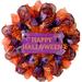 The Holiday Aisle® Happy Halloween Wreath Purple & Orange 24 inches Indoor/Outdoor Handmade Deco Mesh Burlap/Deco Mesh | Wayfair