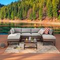 Andover Mills™ Hesse 7 Piece Rattan Sectional Seating Group w/ Cushions Synthetic Wicker/All - Weather Wicker/Metal/Wicker/Rattan | Outdoor Furniture | Wayfair