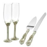 Fashion Craft Vintage Rose 4 Piece Cake Set & Toasting Flute Set Resin/Stainless Steel Flatware in Gray/Yellow | Wayfair 2555