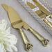 Fashion Craft Gold Double Heart Wedding Cake Set Resin/Stainless Steel Flatware in Yellow | Wayfair 2536