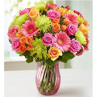 1-800-Flowers Seasonal Gift Delivery Vibrant Blooms Double Bouquet W/ Pink Vase | Same Day Delivery Available