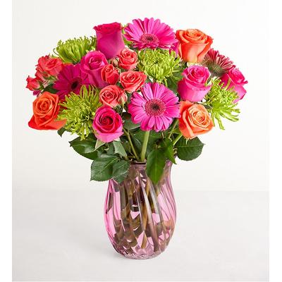 1-800-Flowers Seasonal Gift Delivery Vibrant Blooms Double Bouquet W/ Pink Vase | Same Day Delivery Available