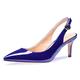 Castamere Womens Slingback Sandals Kitten Heels Ankle Strap Pointed Toe Court Shoes 2.6 IN Heels Blue Navy Patent Pumps UK 5