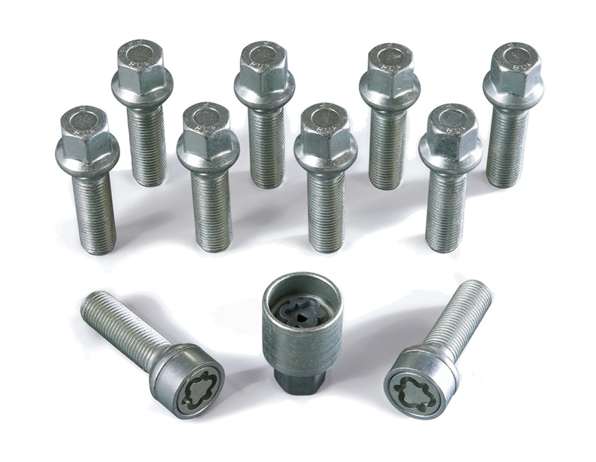 H&R 10x Kugelbundschraube M14x1,5x43mm SW17 Radius 14mm 1454302SET Radschraube Silber Image