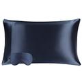 PiccoCasa Mulberry Silk Pillowcase for Hair and Skin, Both Sides 350TC 19 Momme Pure Silk, Silk Pillow Case with Envelope Closure Give A Silk Eye Cover, 1Pc Navy Blue King(51x91cm)