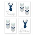 Sweet Jojo Designs Navy Blue, Mint and Grey Woodland Deer Wall Art Prints Room Decor for Baby, Nursery, and Kids for Woodsy Collection - Set of 4 - Seek Adventure Have Courage