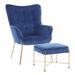 Izzy Contemporary Lounge Chair & Ottoman Set in Gold Metal & Blue Velvet Fabric - Lumisource C2-IZZY AUVBU