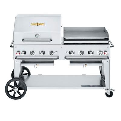 Crown Verity CV-MCB-60RGP-NG Natural Gas 60" Mobile Outdoor Grill with RGP Roll Dome and Griddle