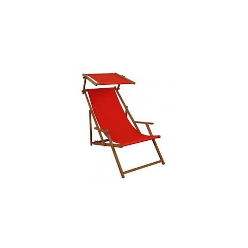 Liegestuhl rot Gartenstuhl Strandstuhl Sonnenliege klappbar Sonnendach Buche dunkel 10-308 S