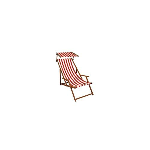Gartenliege rot-weiß Strandliege Sonnenliege Holz Relaxliege Sonnendach Strandstuhl 10-314 S