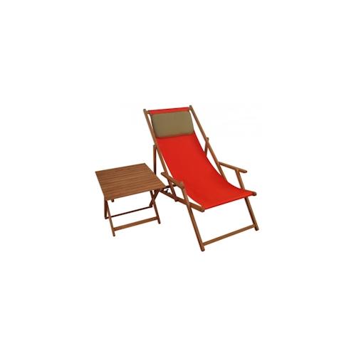 Liegestuhl Gartenliege rot Kissen Tisch Deckchair Buche Sonnenliege Sonnenstuhl 10-308 T KD