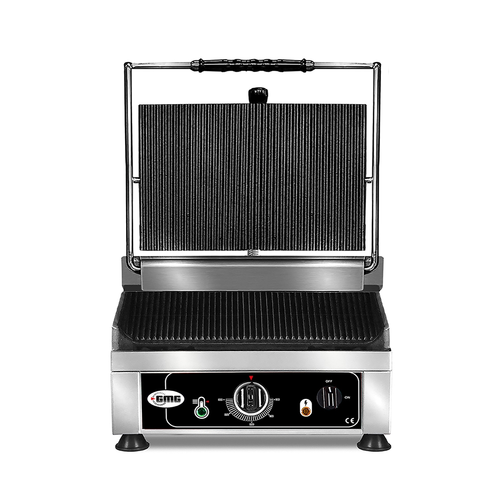 GMG - Kontaktgrill - ▲ Gerillt ▼ Glatt - mit Grillplatten aus Gusseisen, Fettauffangschale und Temperaturregelung 50° - 300° C Image