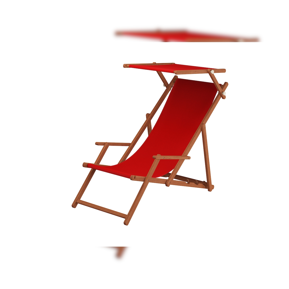 Erst-Holz Liegestuhl rot Gartenliege Strandliege Deckchair Buche dunkel Sonnendach Kissen 10-308 S KD Image