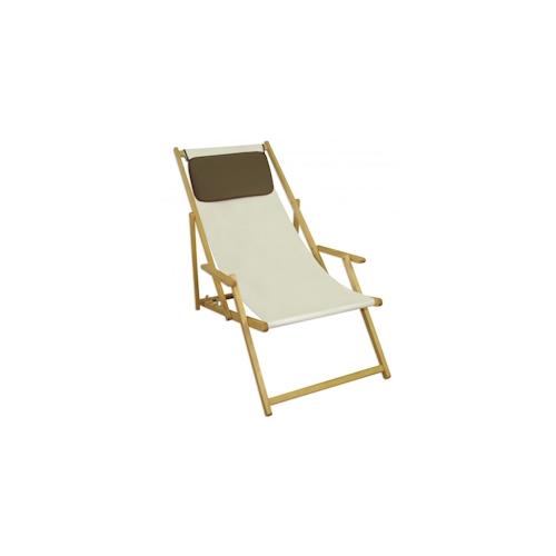 Deckchair weiß Liegestuhl Kissen klappbare Sonnenliege Gartenliege Holz Gartenmöbel 10-303NKD