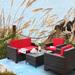 Latitude Run® Finnmark 4 Piece Rattan Sofa Seating Group w/ Cushions Synthetic Wicker/All - Weather Wicker/Wicker/Rattan in Red/Brown | Outdoor Furniture | Wayfair