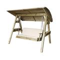 Parcel in the Attic - Avilés 3 Seat Wooden Garden Swing Chair with Canopy and Cream Stone Seat & Back Pad - Hammock Bench Furniture Lounger - 10 year warranty against Rot