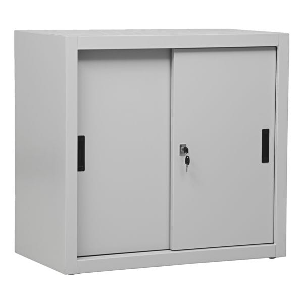 Gürkan Schiebetürenschrank aus Stahl 2 OH 80 cm breit grau, 80x75x45 cm Image
