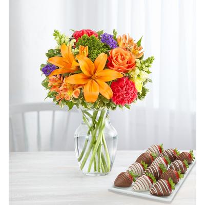 1-800-Flowers Flower Delivery Vibrant Floral Medley W/ Strawberries Small | Happiness Delivered To Their Door