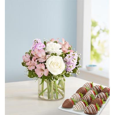 1-800-Flowers Seasonal Gift Delivery Elegant Blush Bouquet W/ Strawberries Small | Happiness Delivered To Their Door