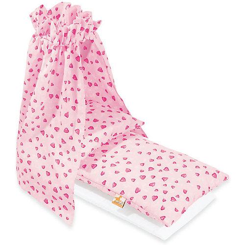 Puppenbettzeug Puppenwiegen mit Himmel 'Herzchen', rosa, 4-tlg. Kleinkinder