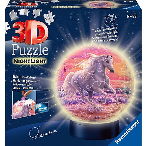 2in1 Nachtlicht & Puzzleball® Ø13 cm, 72 Teile , Pferde am Strand