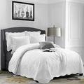 AMEHA Quilted Bedspread Throw - Embossed Pattern Quilt Coverlet Comforter Set, Reversible Bedding Set With Embroidered Bedspreads + One Pillow Shams (Single, CBS White)