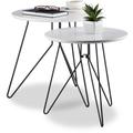 Tables basses lot de 2, Tables d'appoint rondes, Tables de chevet, Pieds en métal, dim. 40 & 48 cm,