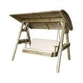 Parcel in the Attic - Avilés 2 Seat Wooden Garden Swing Chair with Canopy & Cream Stone seat & back Pad - Hammock Bench Furniture Lounger - 10 year warranty against Rot