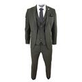 Mens Wool 3 Piece Suit Tweed Olive Green Black Tailored Fit Classic