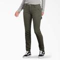 Dickies Women's Flex Slim Fit Duck Carpenter Pants - Rinsed Moss Green Size 14 (FD2600)